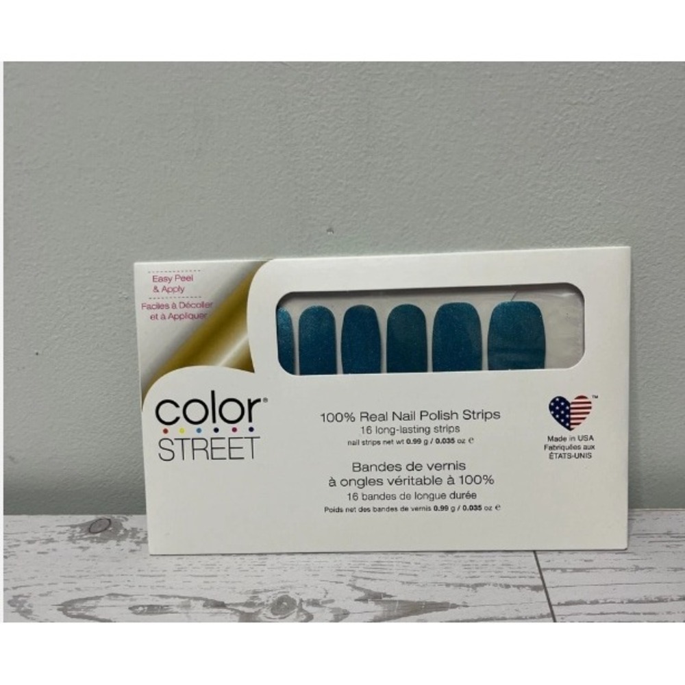 Color Street Real Nail Polish Strips 16 Count Teal Blue Glitter Shimmer NEW